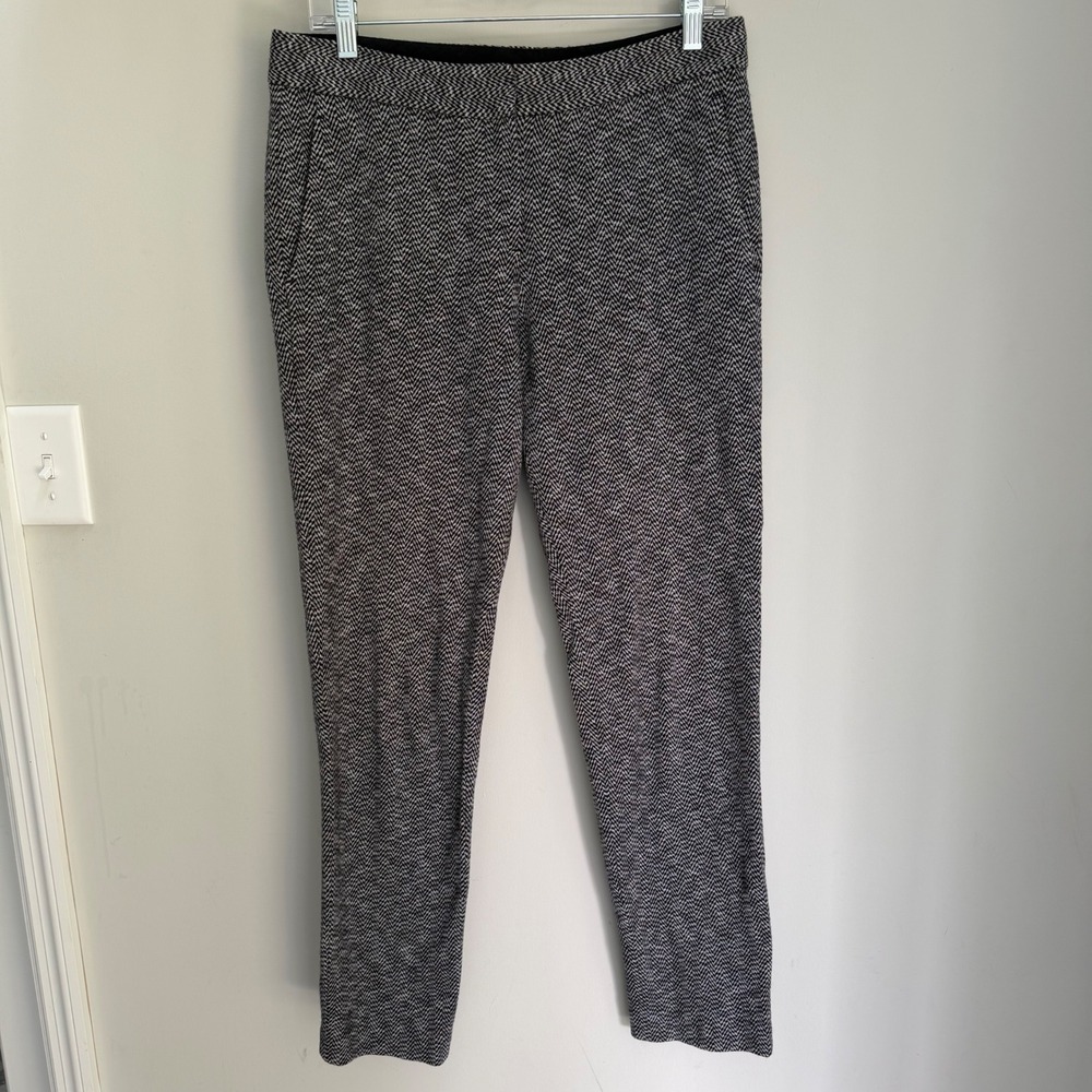 Theory Louise Formation Herringbone Pants Black White Cotton Wool Knit Size 8